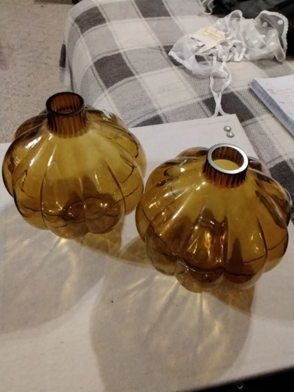 Amber Glass Pumpkin-Style Decorative Vase Pair - 442
